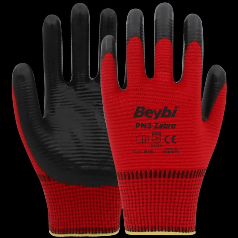 BEYBİ PN3 Zebra Eldiven Kırmızı Siyah No: 10