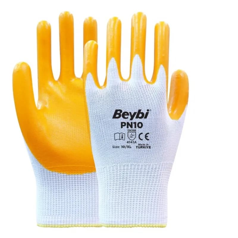 BEYBİ PN10 Naylon Nitril Eldiven Sarı No: 9