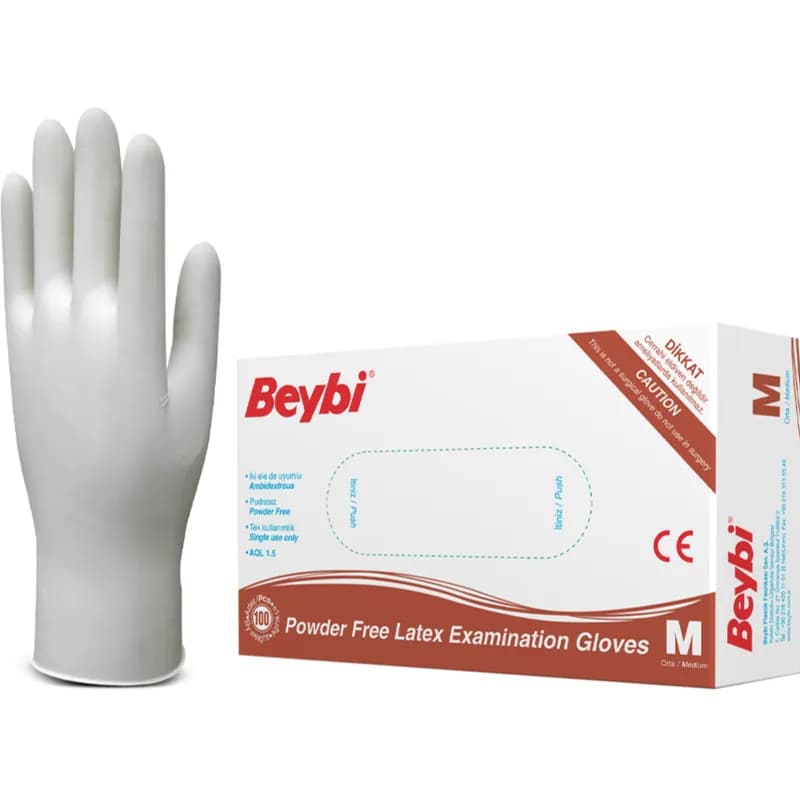 BEYBİ Pudrasız Lateks Muayene Eldiveni M