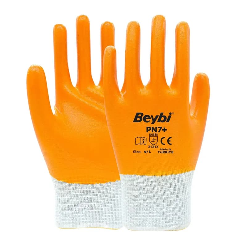 BEYBİ PN7+ Tam Kaplı Naylon Nitril Eldiven NO:9